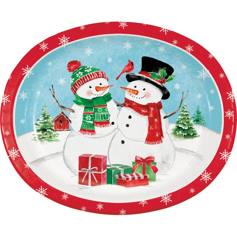 Snowflakes And Snowmen 12 Inch Oval Plates Party At Lewis Elegant