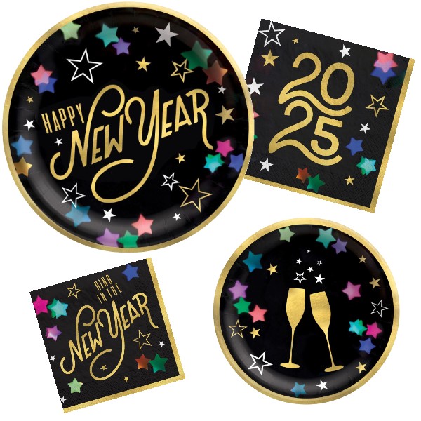 New Year Starlight Paper Plates and Napkins