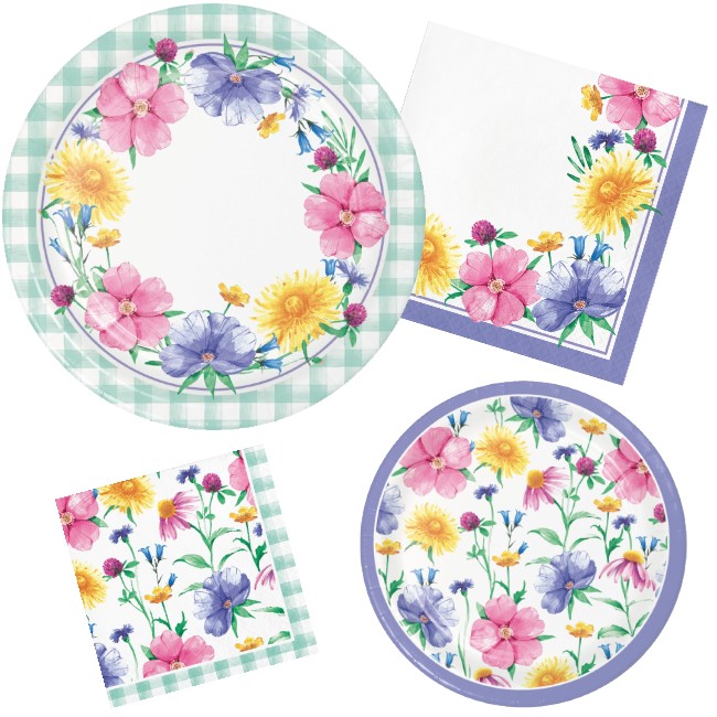 Bunny and Blooms Paper Plates and Napkins