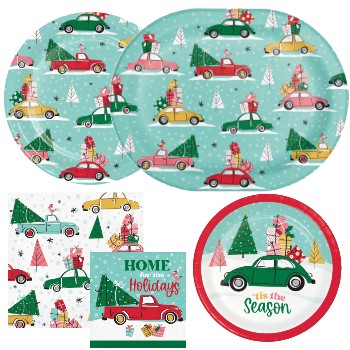 Christmas Cars Paper Plates and Napkins