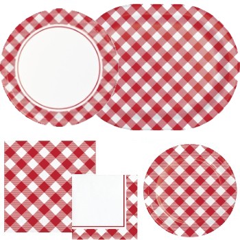 Classic Red Gingham Paper Plates & Napkins