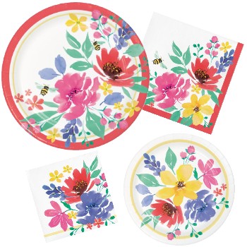Fragrant Flowers Paper Plates and Napkins