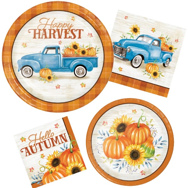 Autumn Harvest Truck Paper Plates and Napkins