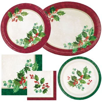 Holiday Holly Paper Plates and Napkins