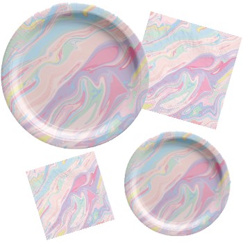Pastel Marble Paper Plates & Napkins