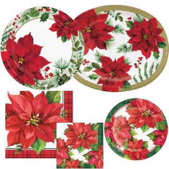 Christmas Poinsettia Paper Plates and Napkins