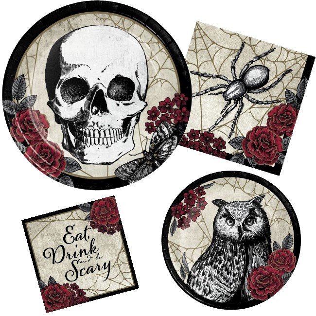 Spider and Skull Paper Plates and Napkins