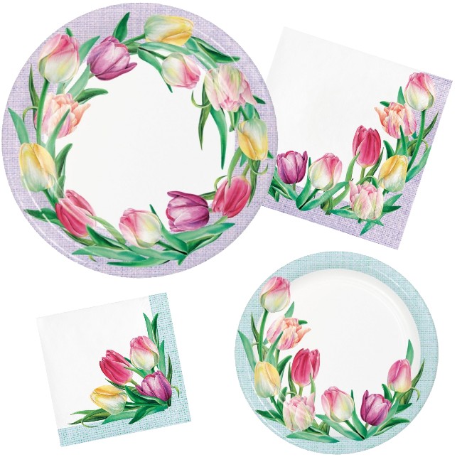 Tulip Wreath Paper Plates and Napkins