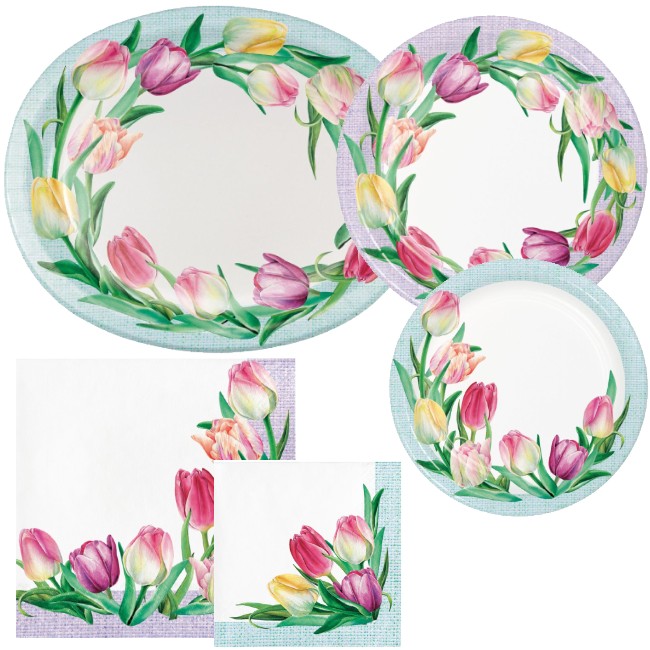 Tulip Wreath Paper Plates and Napkins