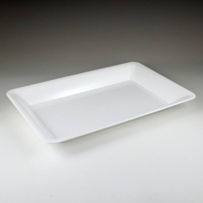 American Metalcraft BL14W Del Mar 14 x 10 Rectangular White Plastic  Stackable Serving Tray / Lid