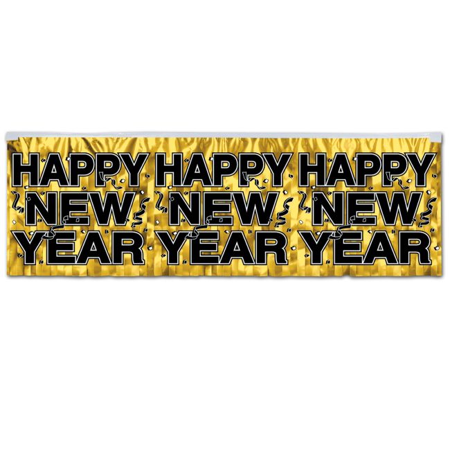 FR Metallic Happy New Year Fringe Banner - Gold