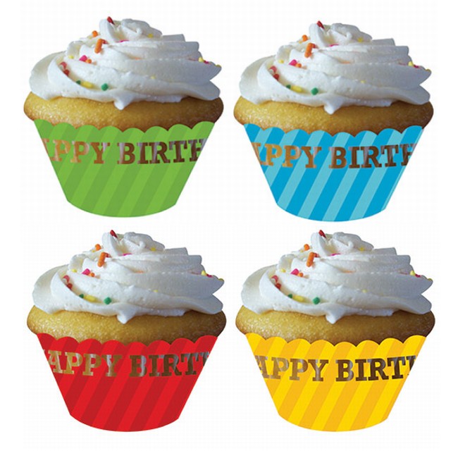 Happy Birthday Stripes Die Cut Cupcake Wrappers: Party at Lewis Elegant ...