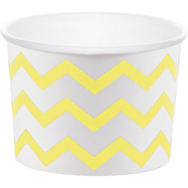 Yellow Chevron Stripe Paper Treat Cups: Mimosa Paper and Plastic Dinnerware