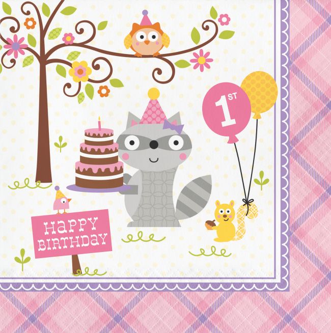 Happy Woodland Girl 1st Birthday 3-Ply Lunch Napkins: Party at Lewis ...