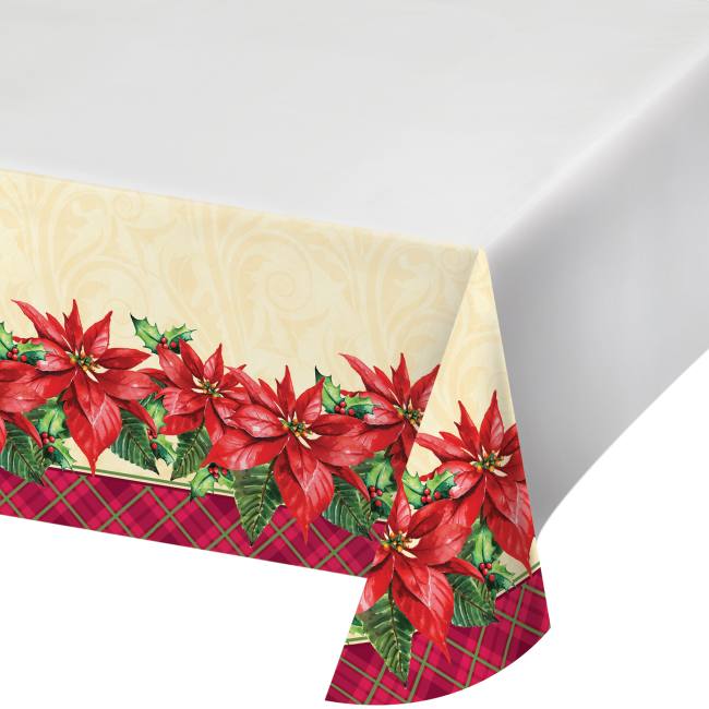 Holiday Plaid Poinsettia Symbols Plastic Tablecloth: Party at Lewis ...