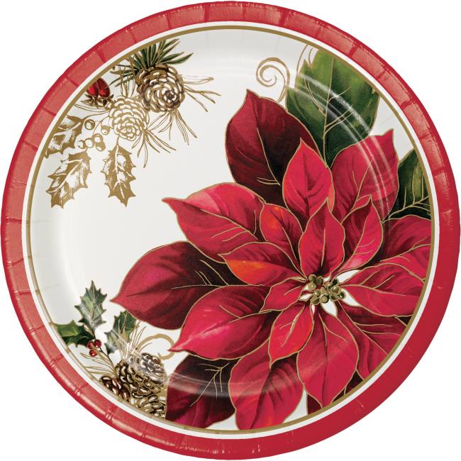 Golden Poinsettia Greenery 7-inch Plate: Party at Lewis Elegant Party ...