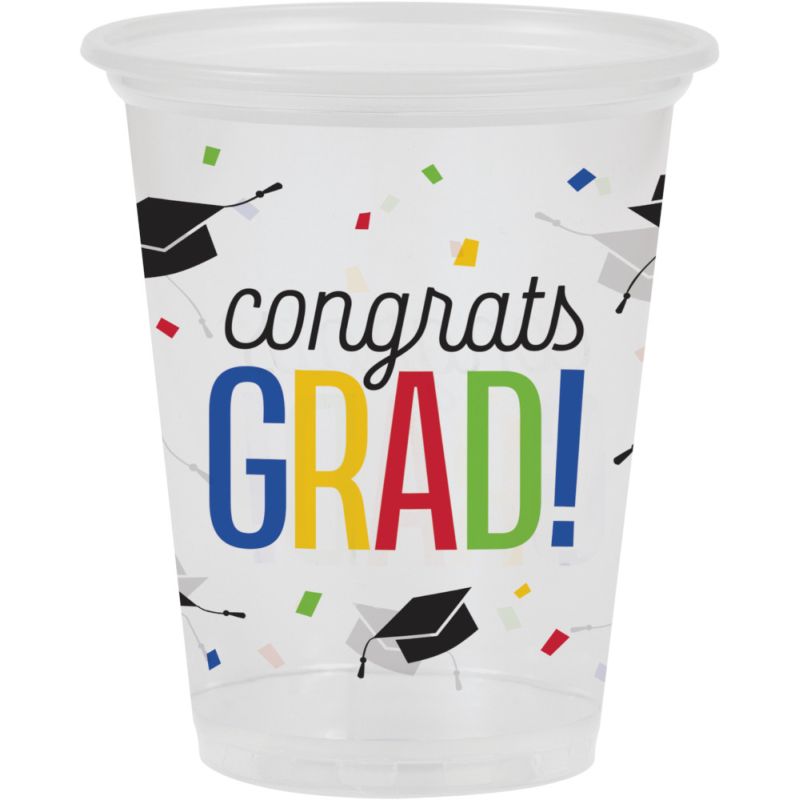 Congrats Grad 16 Oz Plastic Cups: Party At Lewis Elegant Party Supplies 