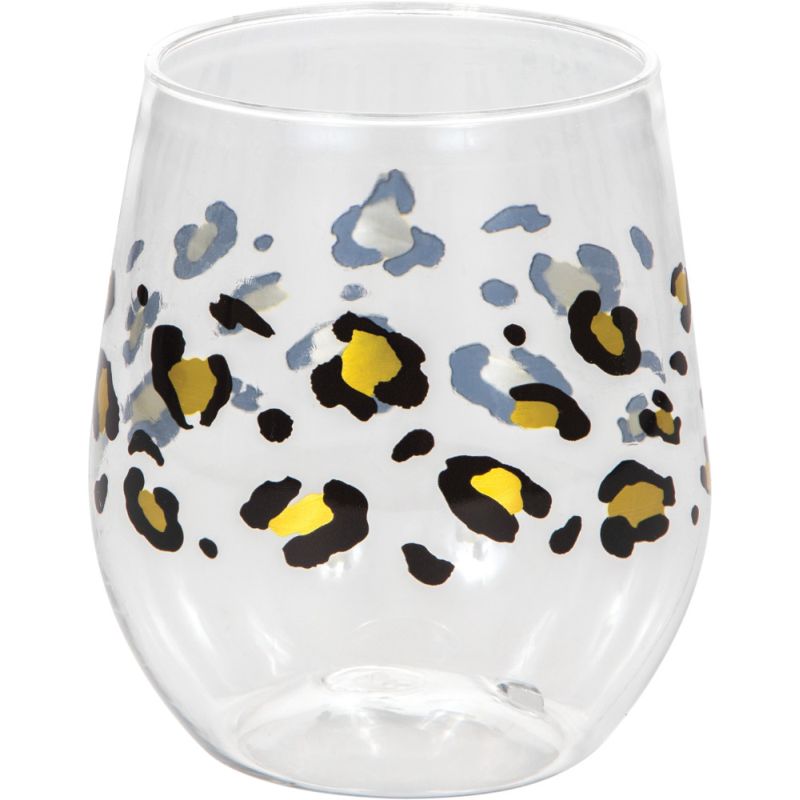 Leopard Print 14 oz Stemless Plastic Wine Glasses: Party at Lewis ...