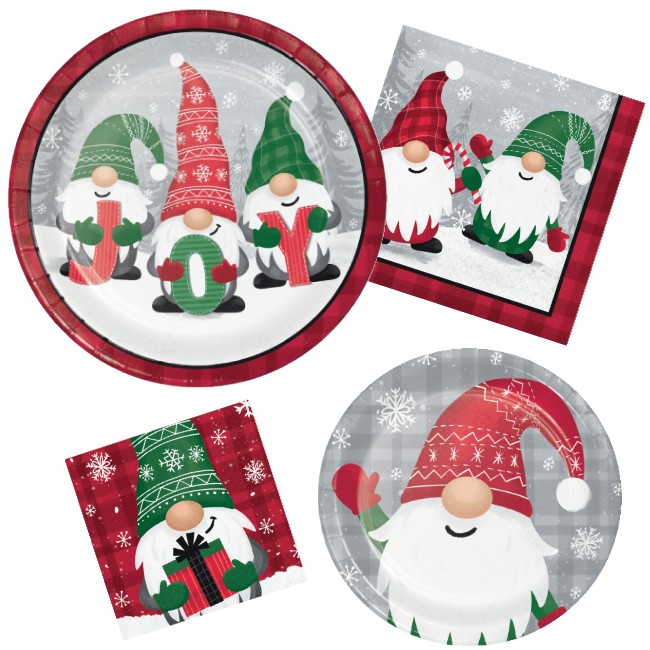 Holiday Gnomes Paper Plates and Napkins