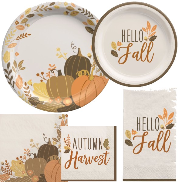 Golden Autumn Paper Plates and Napkins