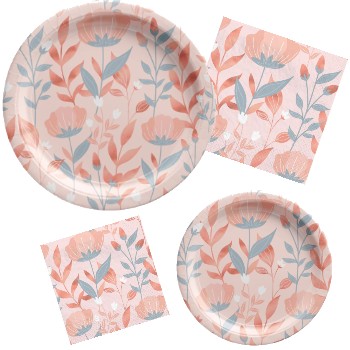 Rose Gold Floral Paper Plates and Napkins
