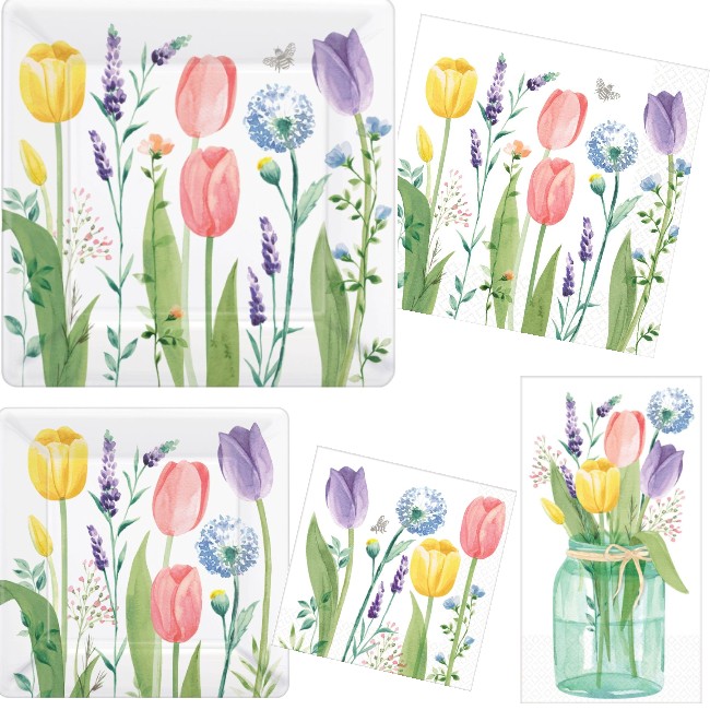 Tulip Garden Paper Plates and Napkins