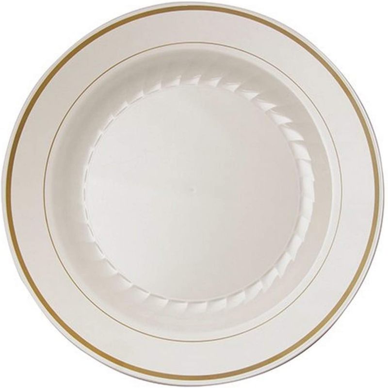 Ivory with Gold Edge Rim Disposable Plastic Dinner Plates (10.25)